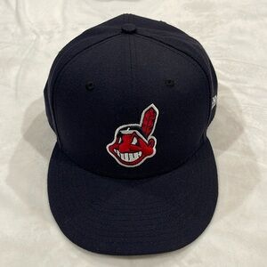 Cleveland Indians Fitted Hat Size 7 5/8 New Era baseball cap. Used. Navy.